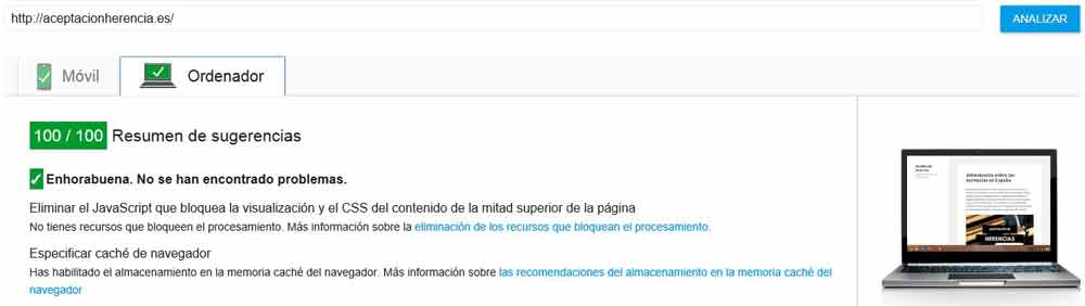 Puntuación 100/100 en Google PageSpeed Insights